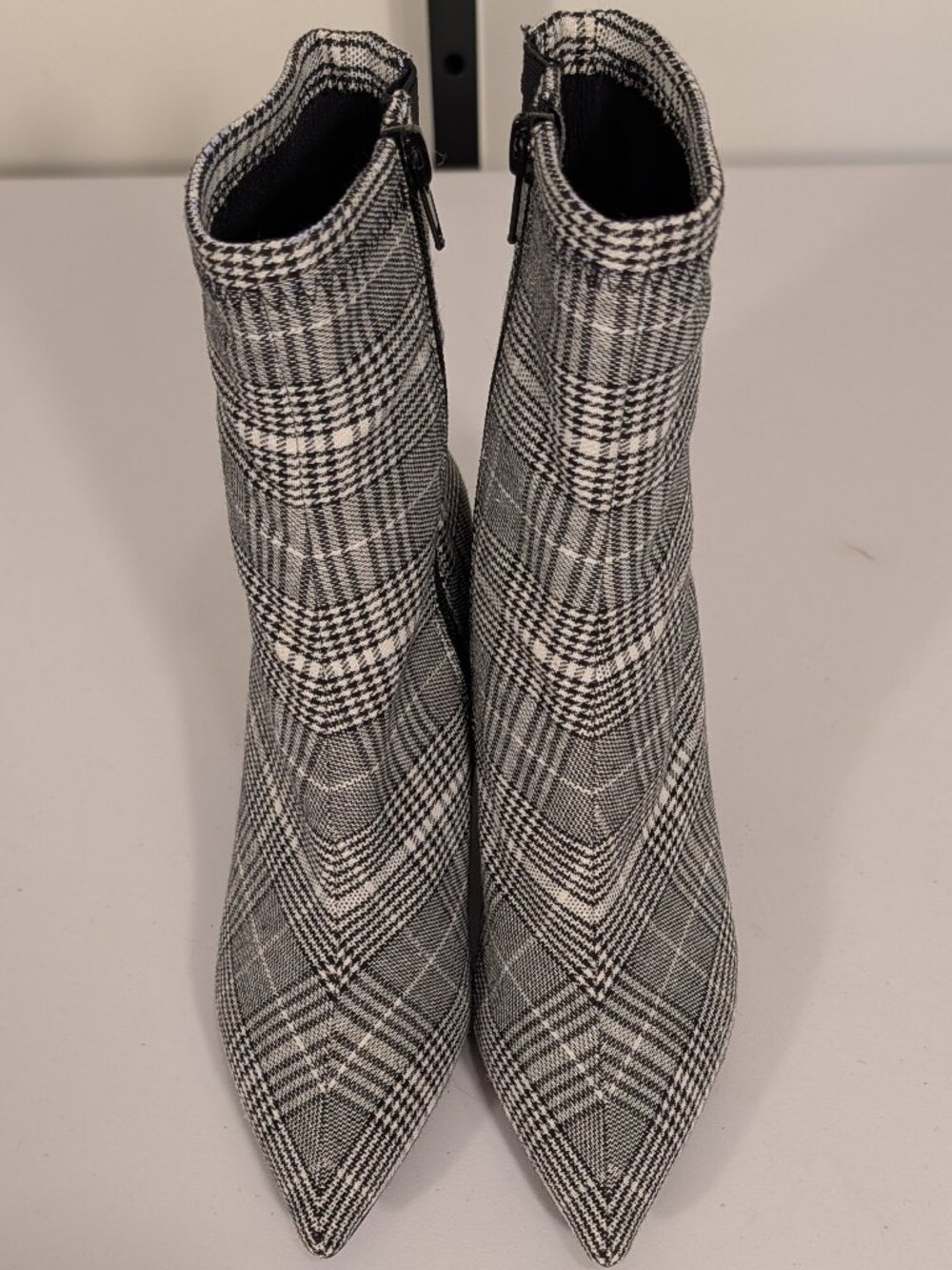 Jeffrey Campbell Glen Check Booties | Pointed Toe | Sculptural Block Heel | Sz 6
